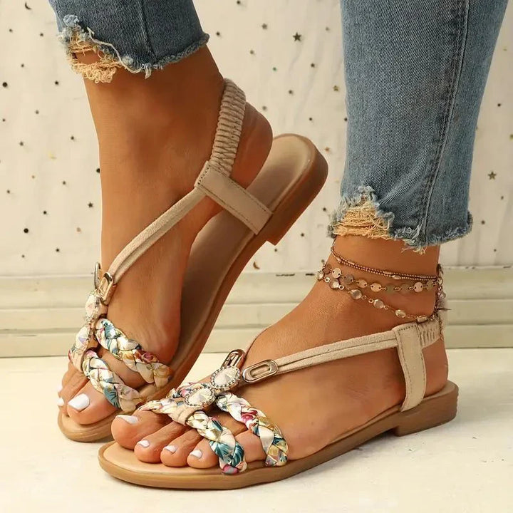 Femmes Boho Perles Sandales Confortables | Slip Sur
