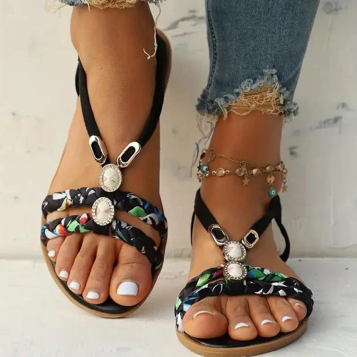 Femmes Boho Perles Sandales Confortables | Slip Sur