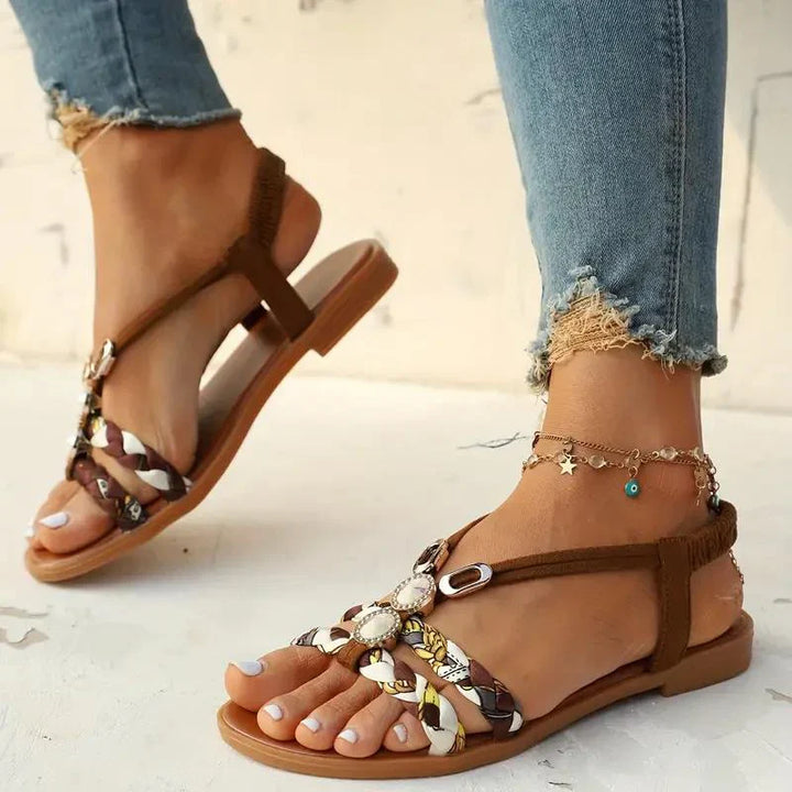 Femmes Boho Perles Sandales Confortables | Slip Sur