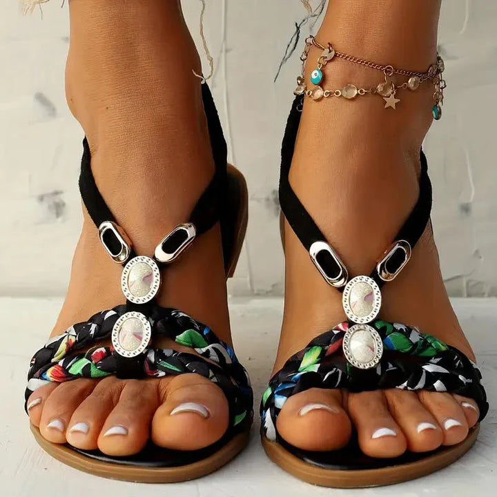 Femmes Boho Perles Sandales Confortables | Slip Sur