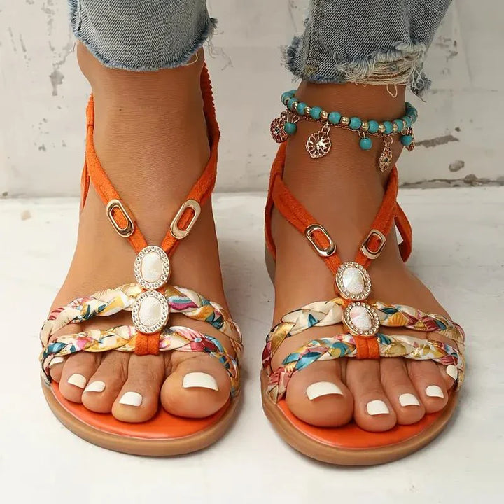 Femmes Boho Perles Sandales Confortables | Slip Sur