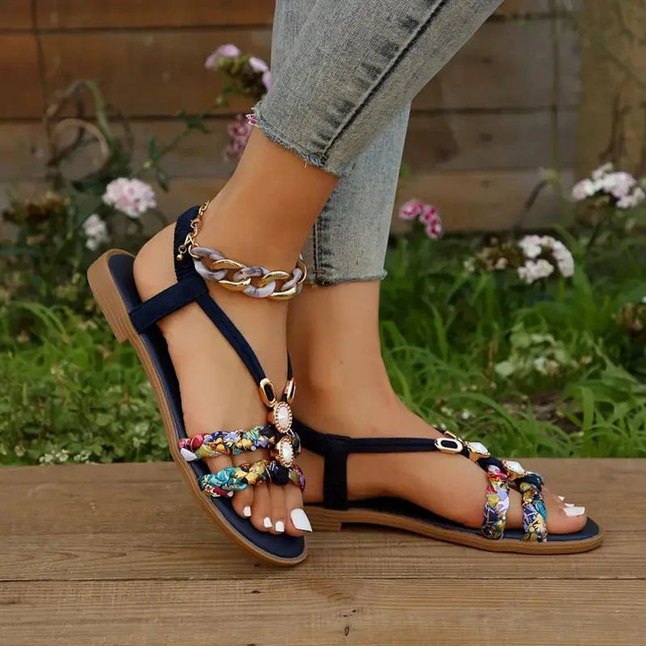Femmes Boho Perles Sandales Confortables | Slip Sur