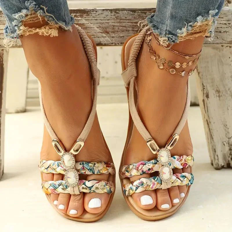 Femmes Boho Perles Sandales Confortables | Slip Sur