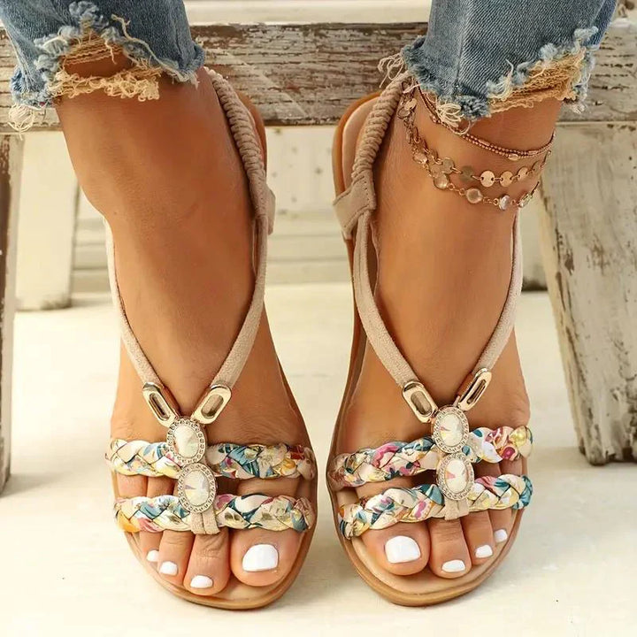 Femmes Boho Perles Sandales Confortables | Slip Sur