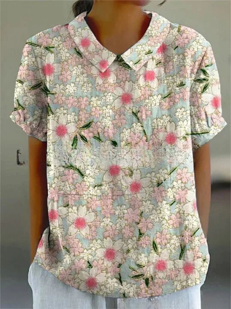 Haut D'été Décontracté À Fleurs Pour Femmes | Manches Courtes