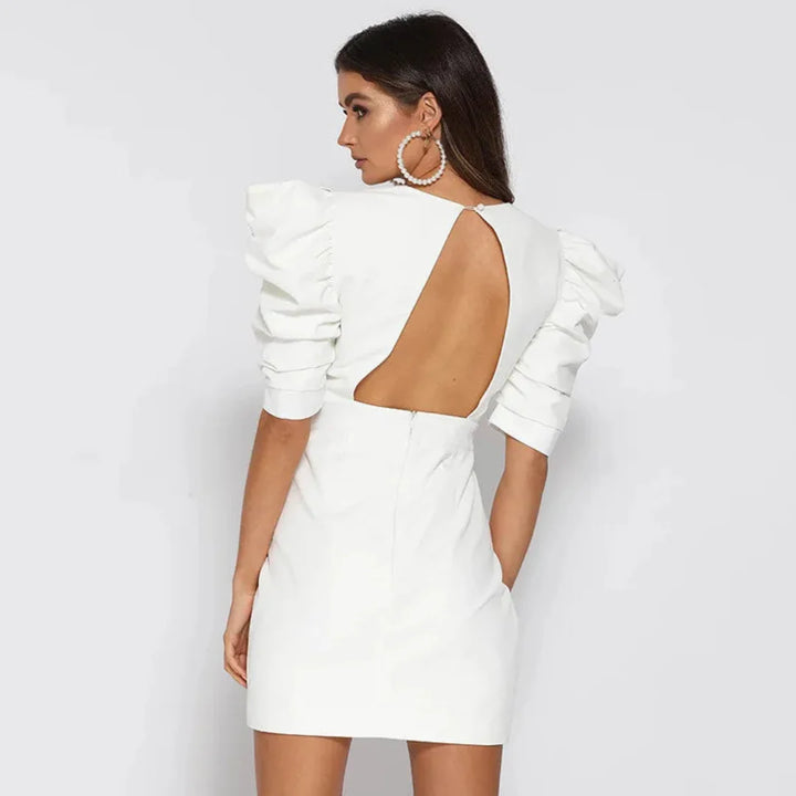 Elegantes Kleid mit Puffärmeln und V-Ausschnitt für Frauen | Mini