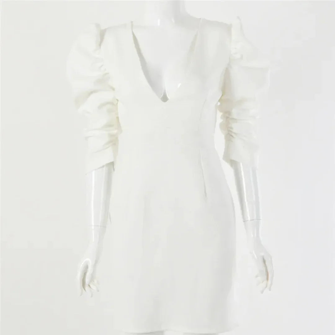 Elegantes Kleid mit Puffärmeln und V-Ausschnitt für Frauen | Mini