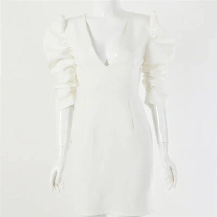 Elegantes Kleid mit Puffärmeln und V-Ausschnitt für Frauen | Mini