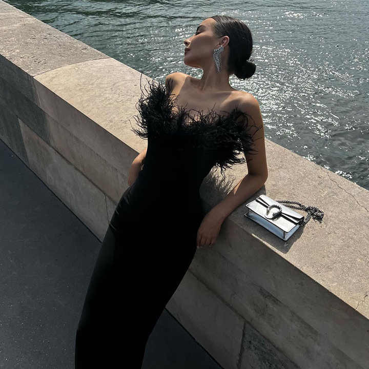 Donne Abito Nero Elegante Senza Maniche | Maxi