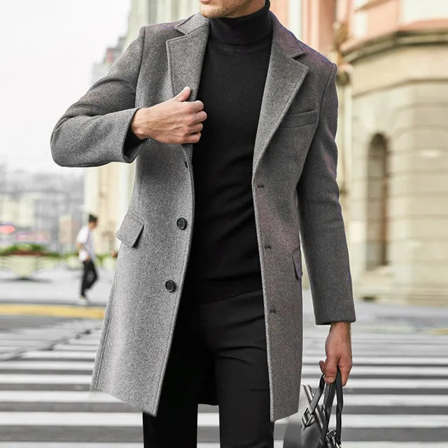 Hommes Bouton Duvet Long Manteau Trench | Classique