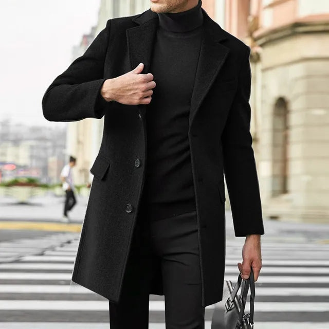 Hommes Bouton Duvet Long Manteau Trench | Classique
