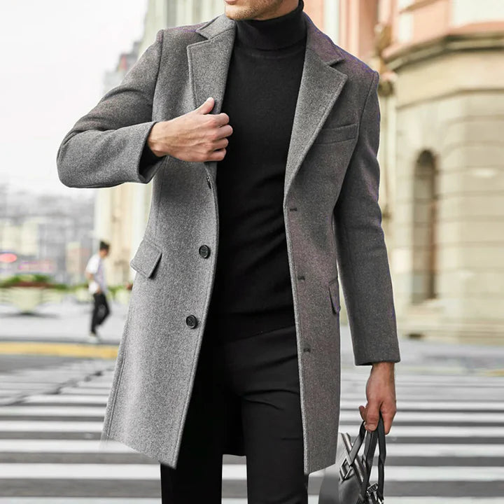 Hommes Bouton Duvet Long Manteau Trench | Classique