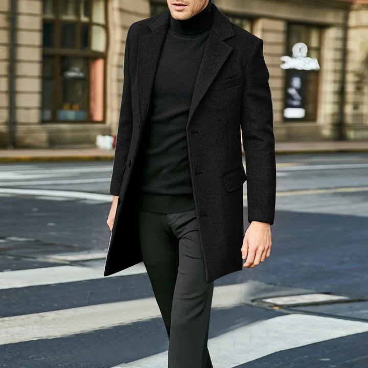 Hommes Bouton Duvet Long Manteau Trench | Classique