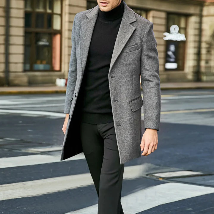 Hommes Bouton Duvet Long Manteau Trench | Classique
