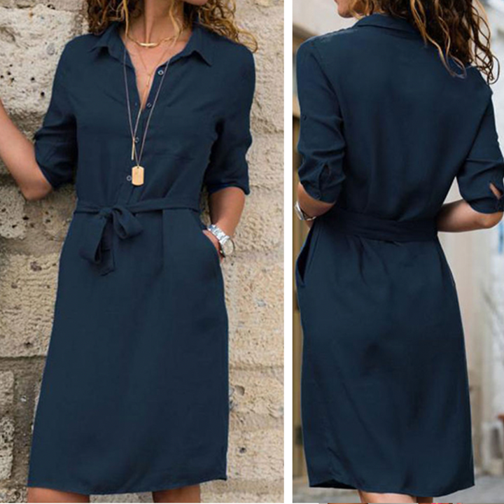 Robe Ceinturée À Manches Courtes Pour Femmes | Midi
