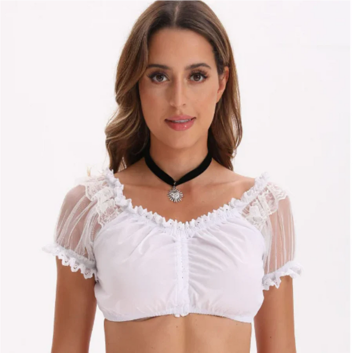 Femme Élégante V-Ausschnitt Dirndl Oktoberfest Bluse | Kurze Ärmel