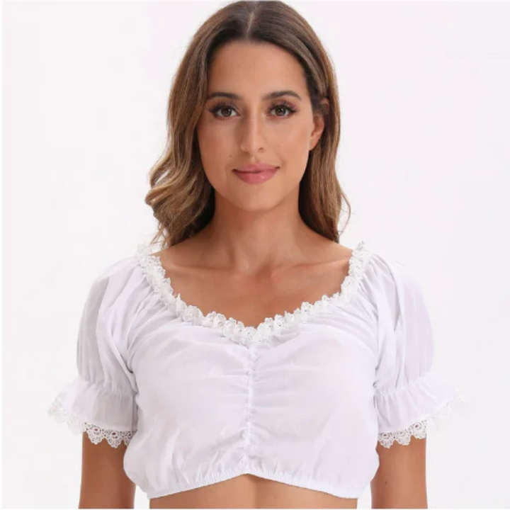 Femme Élégante V-Ausschnitt Dirndl Oktoberfest Bluse | Kurze Ärmel