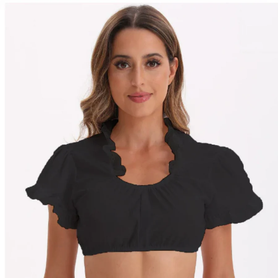 Femme Élégante V-Ausschnitt Dirndl Oktoberfest Bluse | Kurze Ärmel