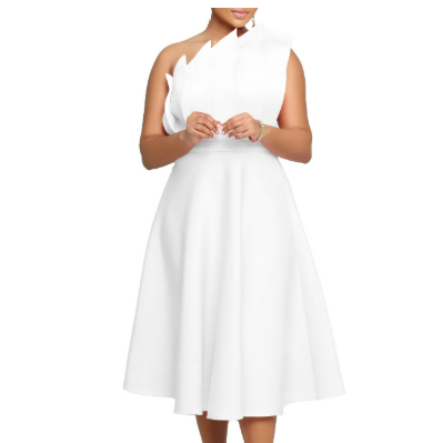 Robe De Soirée Élégante À Épaule Unique Et Évasée Pour Femmes | Midi
