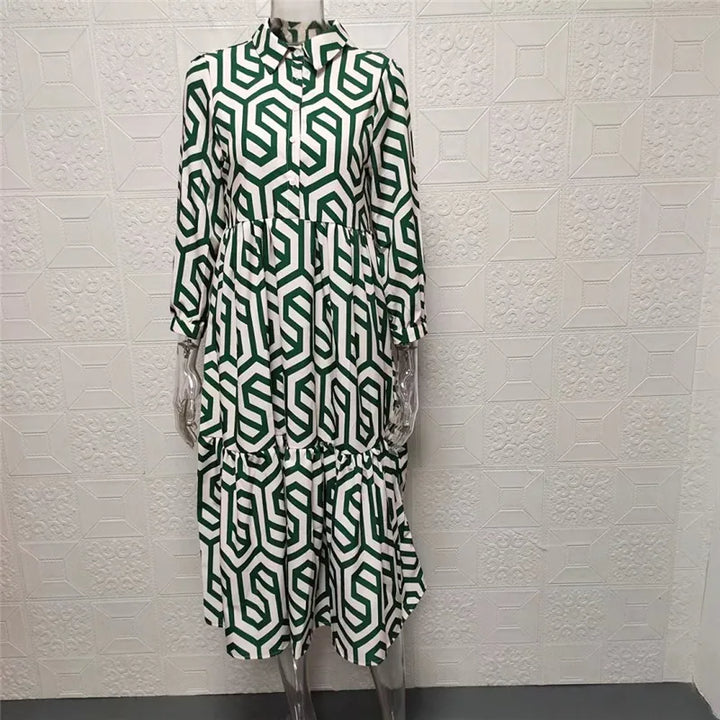 Ottilia | Damen Kleid mit langen Ärmeln und geometrischen Mustern