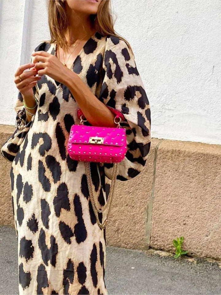 Variant image for Robe Midi Femme Imprimée Léopard – Élégante et Flatteuse-1