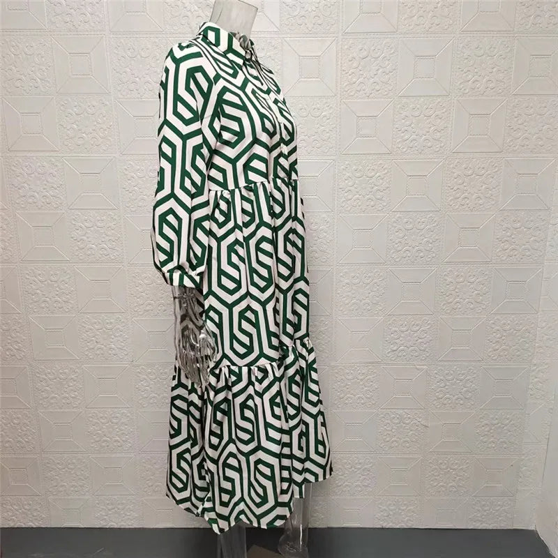 Ottilia | Damen Kleid mit langen Ärmeln und geometrischen Mustern