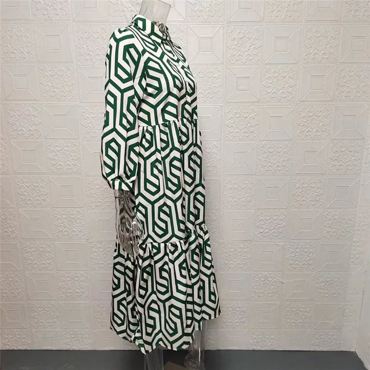 Ottilia | Damen Kleid mit langen Ärmeln und geometrischen Mustern
