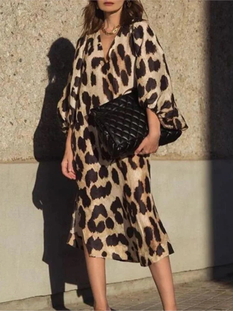 Robe Élégante À Imprimé Léopard Pour Femme | Midi