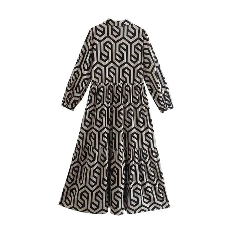 Ottilia | Damen Kleid mit langen Ärmeln und geometrischen Mustern