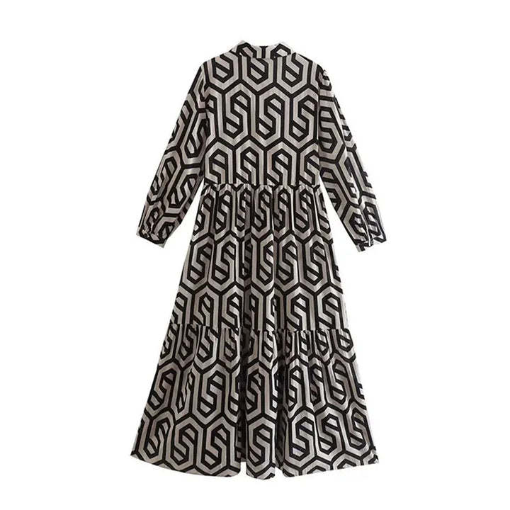Ottilia | Damen Kleid mit langen Ärmeln und geometrischen Mustern