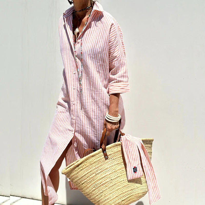 Variant image for Robe Longue Femme à Rayures – Élégante et Confortable-1