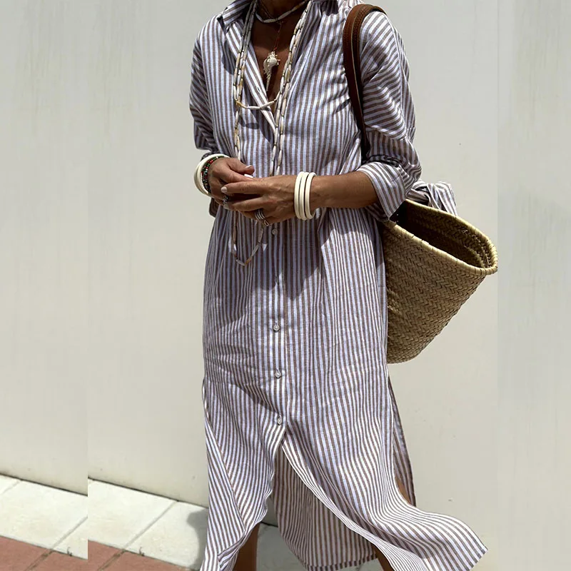 Variant image for Robe Longue Femme à Rayures – Élégante et Confortable-9