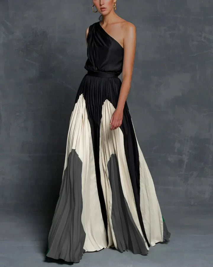 Robe De Soirée Plissée Asymétrique Élégante Pour Femme | Maxi