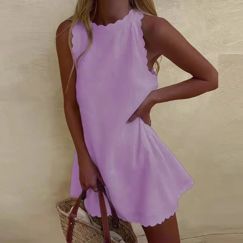 Variant image for Robe d'Été A-Line Chic Longue avec Détails Ondulés-43