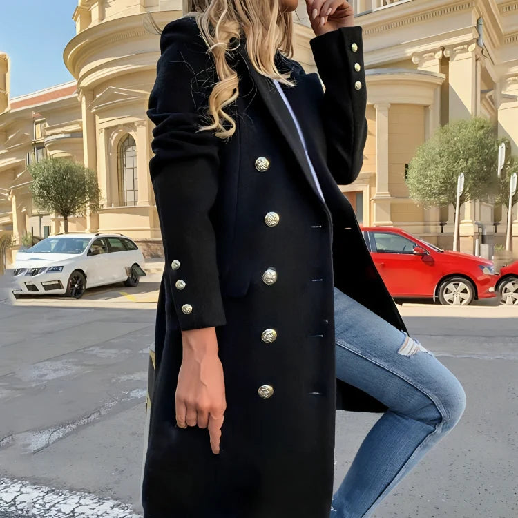 Manteau Décontracté À Manches Longues Et Double Boutonnage Pour Femmes | Long