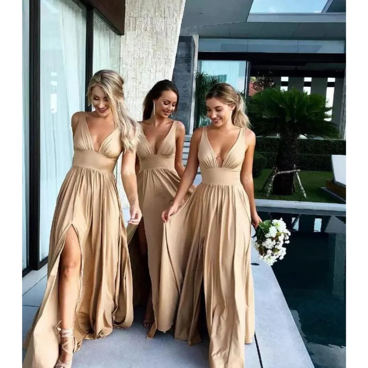 Femmes Élégante Robe Fendue À Col V | Maxi