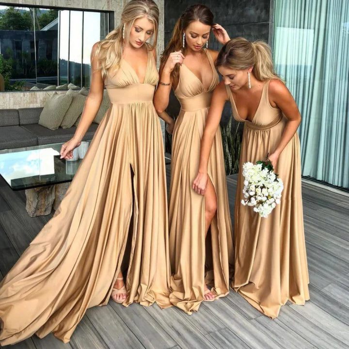 Femmes Élégante Robe Fendue À Col V | Maxi