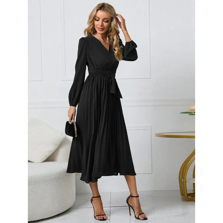 Femmes Robe Décolleté En V Plissée À La Taille | Midi
