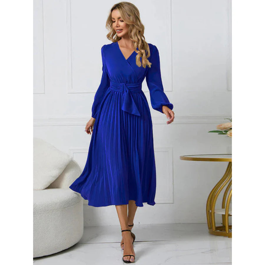 Femmes Robe Décolleté En V Plissée À La Taille | Midi