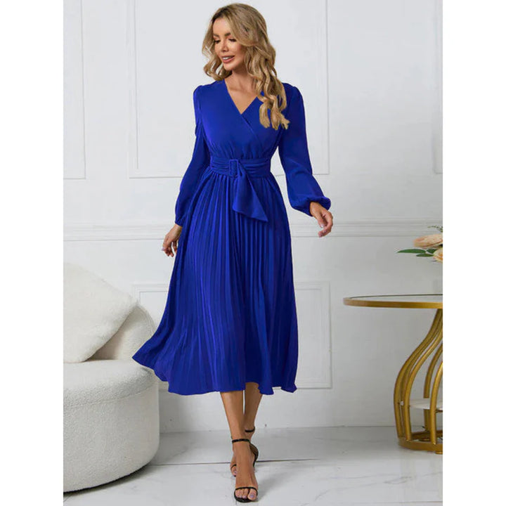 Femmes Robe Décolleté En V Plissée À La Taille | Midi