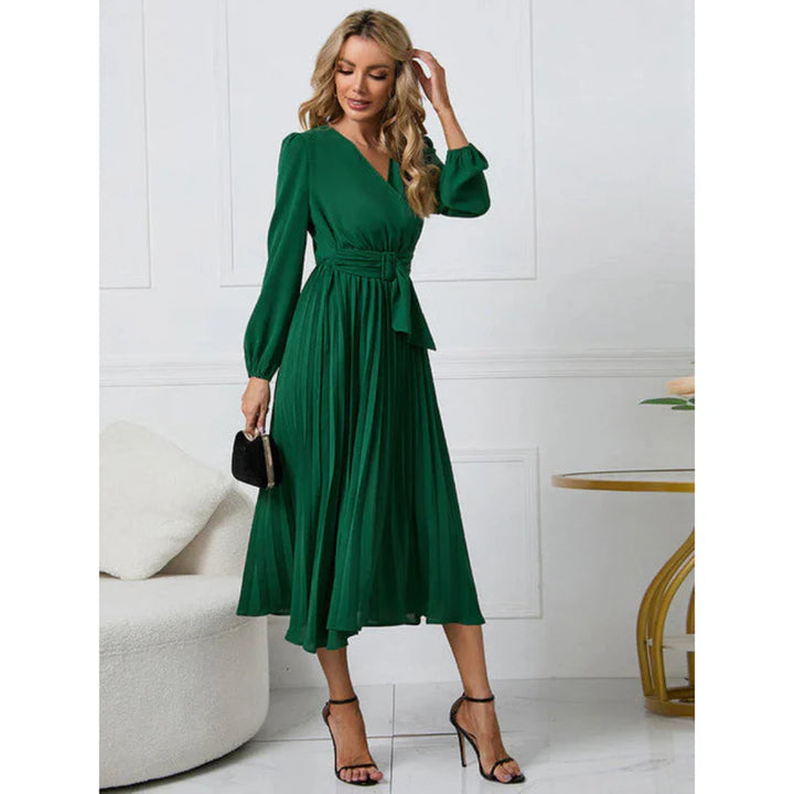 Femmes Robe Décolleté En V Plissée À La Taille | Midi