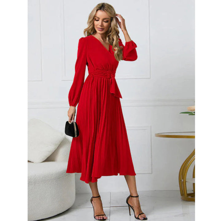 Femmes Robe Décolleté En V Plissée À La Taille | Midi
