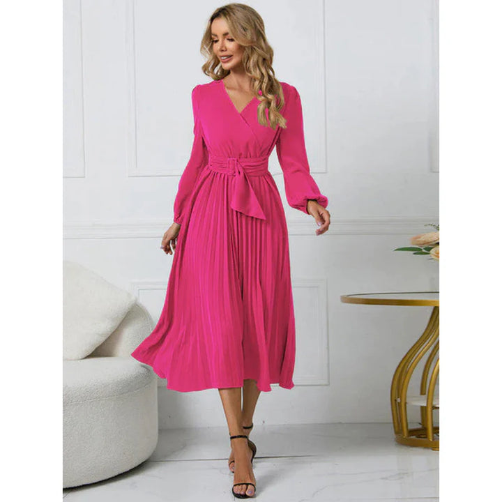 Femmes Robe Décolleté En V Plissée À La Taille | Midi