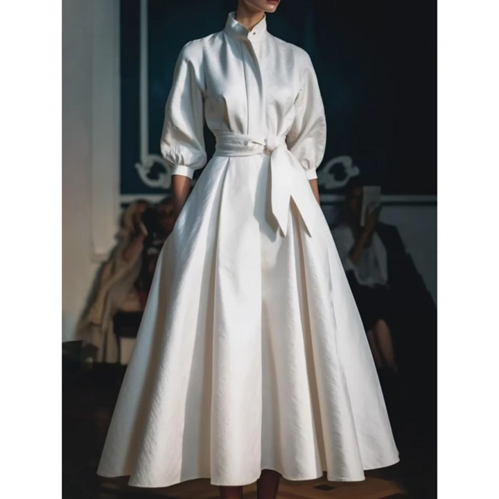 Robe D'invité De Mariage À Manches Longues Et Taille Ceinturée | Midi