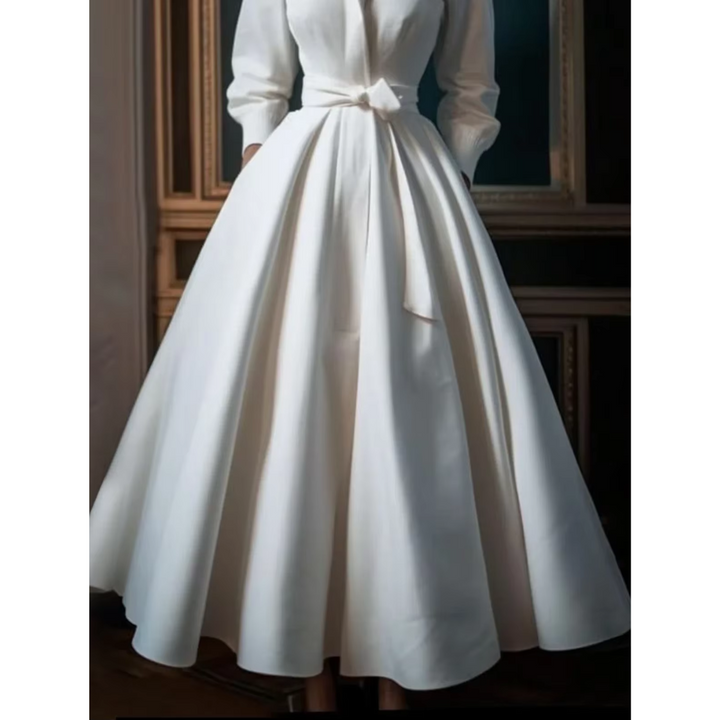 Robe D'invité De Mariage À Manches Longues Et Taille Ceinturée | Midi