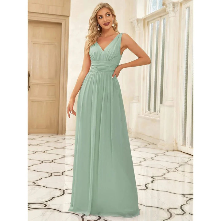 Robe D'invité De Mariage Sans Manches À Col En V | Maxi