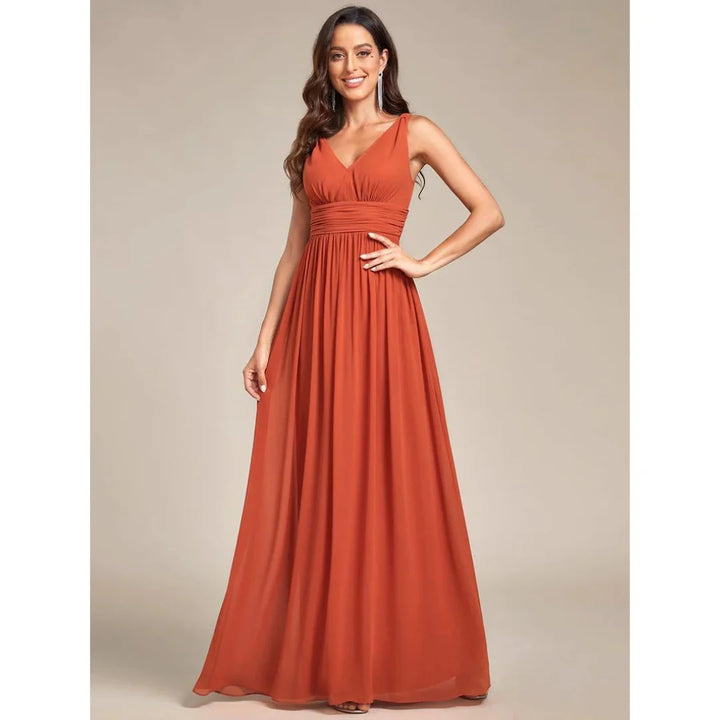 Robe D'invité De Mariage Sans Manches À Col En V | Maxi