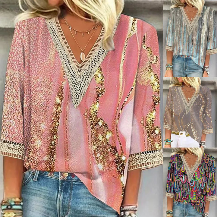 Haut Imprimé À Col En V Style Bohème Pour Femme | Chic