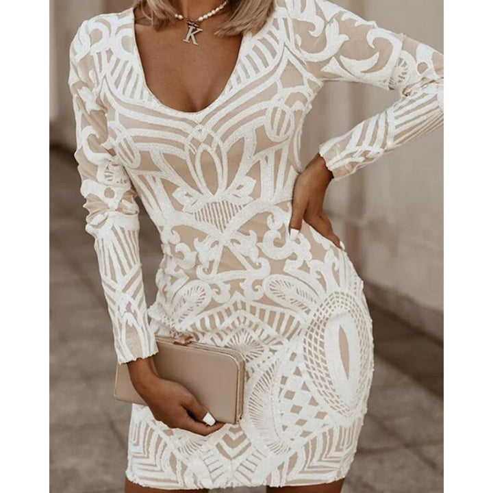 Femmes Robe À Manches Longues À Col En V | Mini