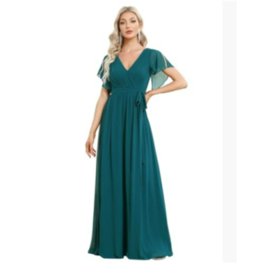 Robe D'invité De Mariage À Col En V Et Ligne A | Maxi